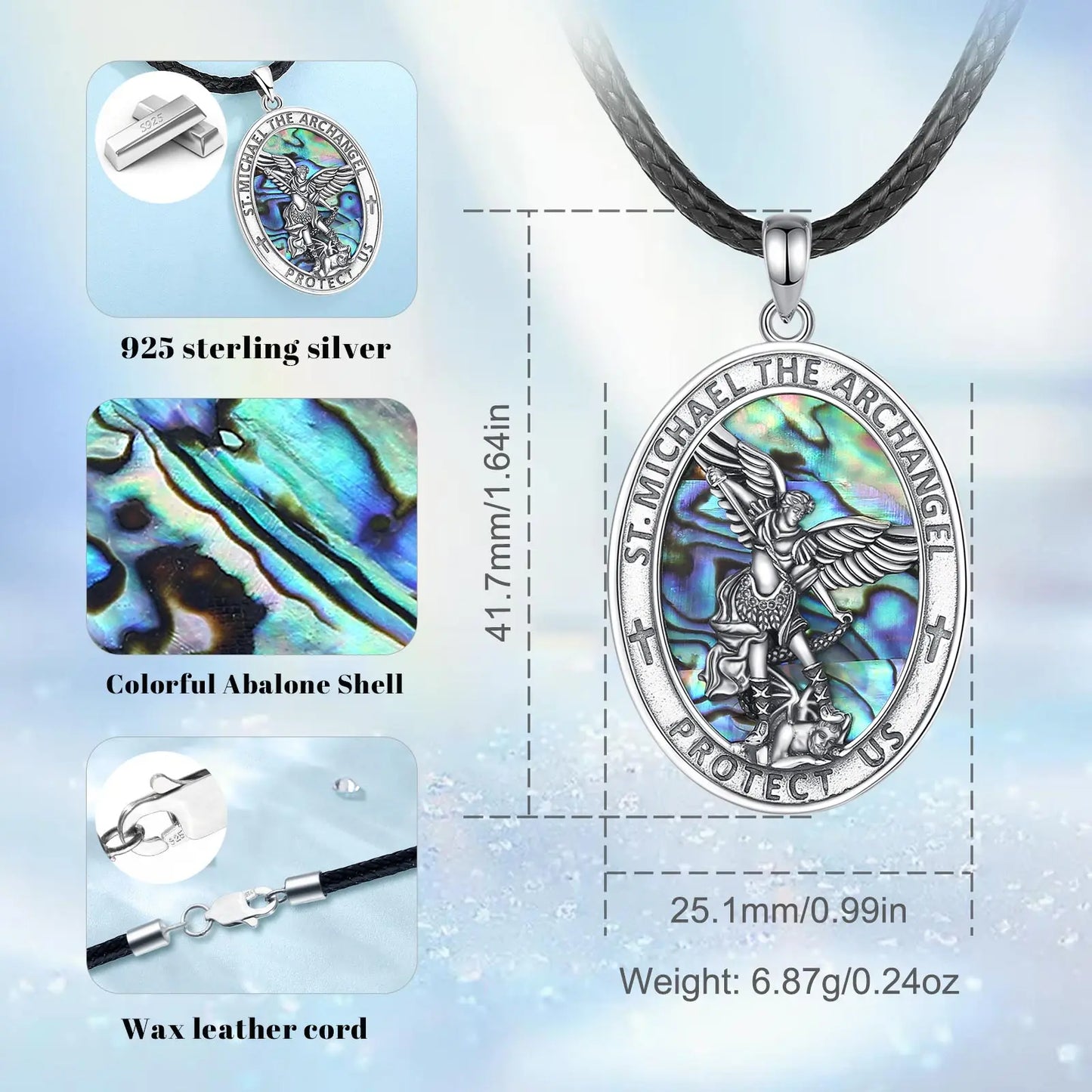 Video - Abalone kagylóval díszített Szent Mihály arkangyal ezüst medál és védelmi amulett