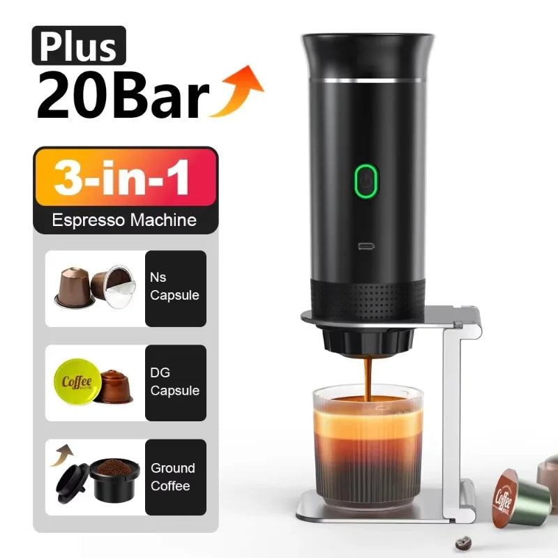 (Nescaffe, Dolche Gusto, őrölt kávé) Vezeték nélküli hordozható multikapszulás kávéfőző 3 az 1-ben