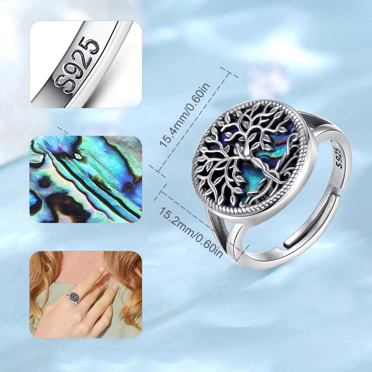 Ezüst Életfa gyűrű állítható méretben