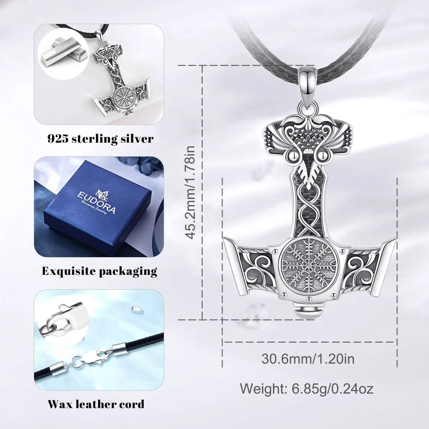 Thor kalapácsa (Mjölnir) ezüst medál 925 Sterling ezüstből