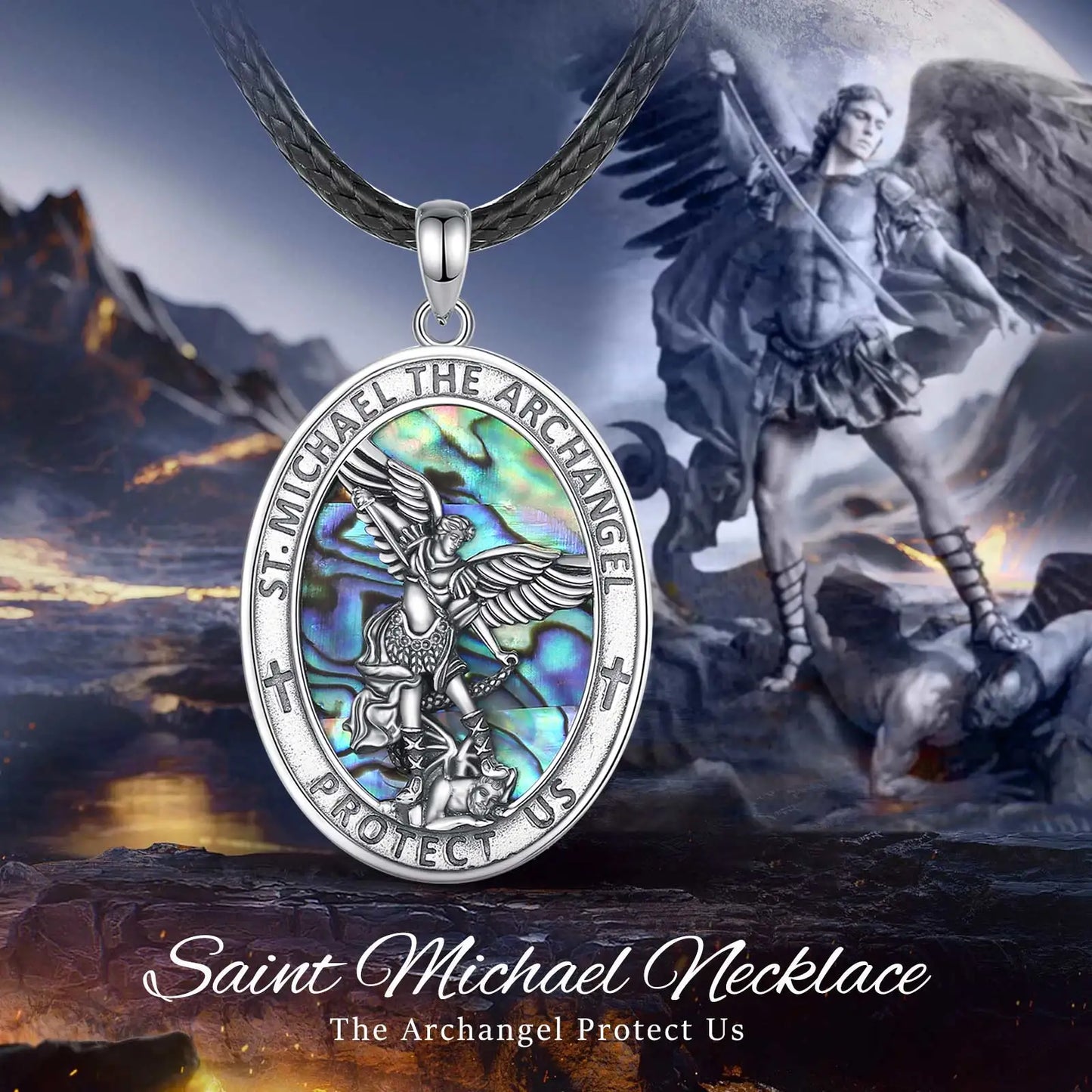 Video - Abalone kagylóval díszített Szent Mihály arkangyal ezüst medál és védelmi amulett