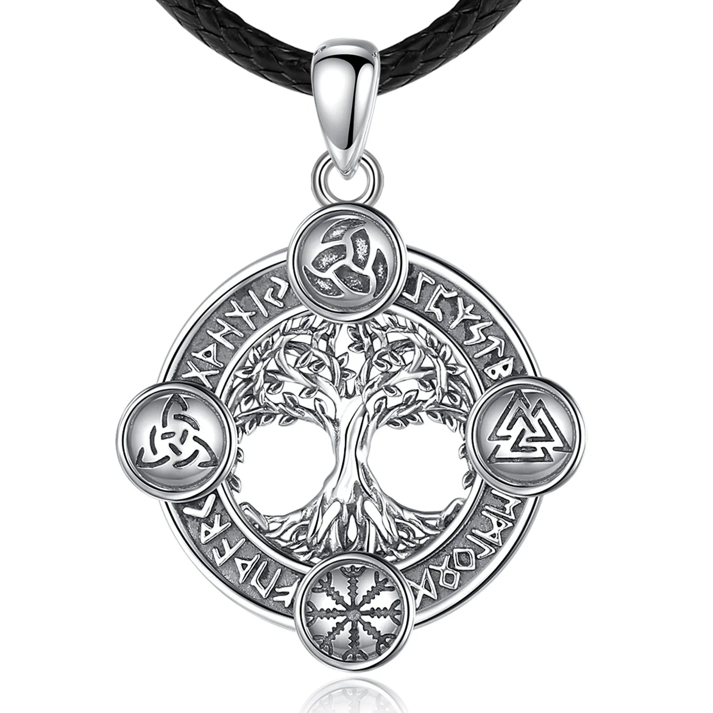 Viking szimbólumokkal ellátott ezüst medál - (Yggdrisil - Világfa), Walknut, Aegishjalmur, TriskeleElder Futhark rúnákkal körülvéve. Rendkívül erős védelmi amulett!!!