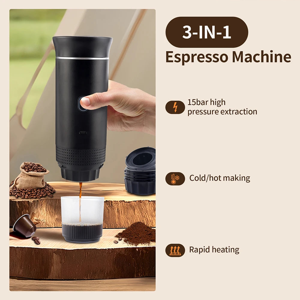 Video - 3 az 1-ben (Nespresso, Dolche Gusto, őrölt kávé) vezeték nélküli hordozható multikapszulás kávéfőző