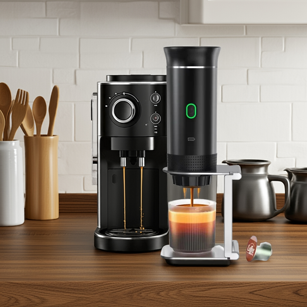 (Nescaffe, Dolche Gusto, őrölt kávé) Vezeték nélküli hordozható multikapszulás kávéfőző 3 az 1-ben