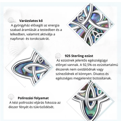Abalon kagylóval díszített kelta boszorkánycsomó medál