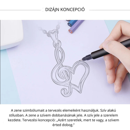 Violinkulcsot és szívet formázó 925 sterling ezüst medál