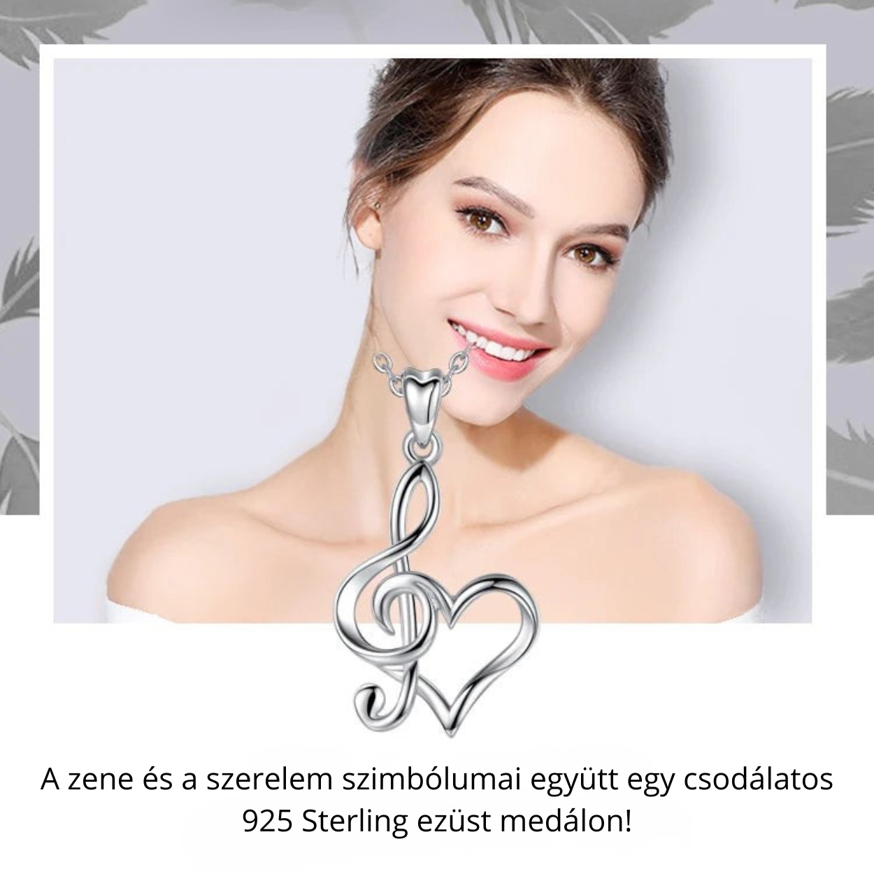 Violinkulcsot és szívet formázó 925 sterling ezüst medál