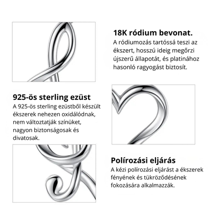Violinkulcsot és szívet formázó 925 sterling ezüst medál