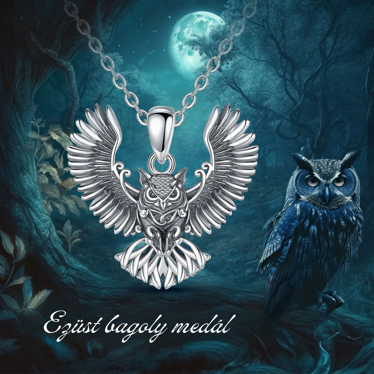 925 Sterling Ezüst bagoly medál