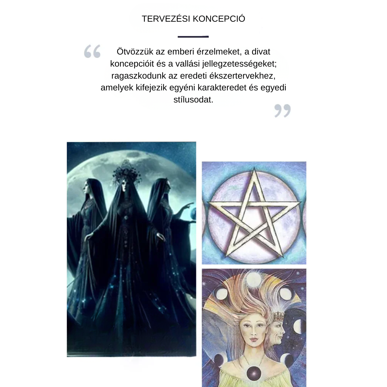 Ezüst pentagramma medál a hármas női minőség megjelenítésével