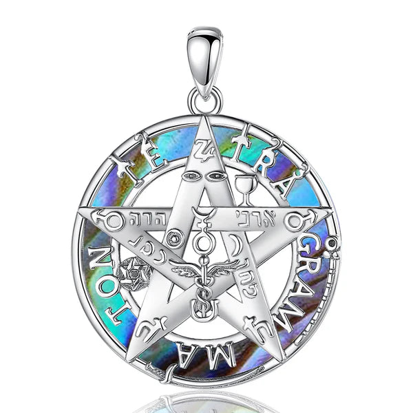 Tetragrammaton Pentagram Medál – 925 Sterling Ezüst, Abalone Kagylóberakással
