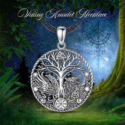 Video - Viking holló és farkas, valamint Walknut és Aegishjalmur motívumokkal Yggdrasil (Életfa) ezüst medál