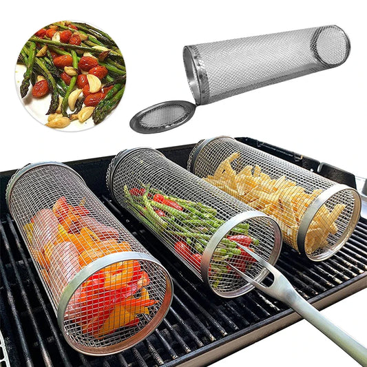 Kerek grillezőkosár zöldségek, kisebb darabra vágott ételek kényelmes grillezéséhez