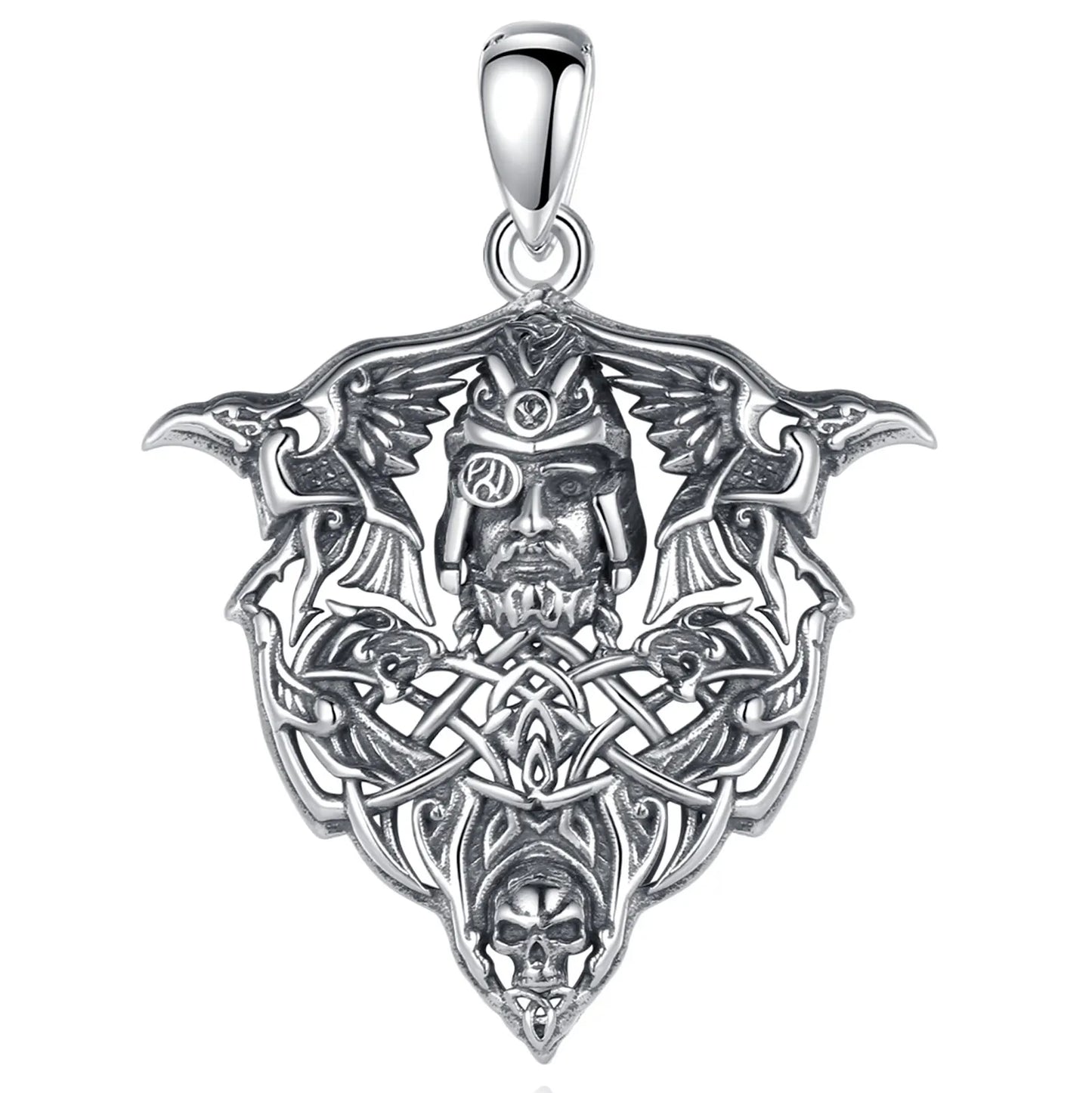 Farkasfej alakú Odin ezüst medál hollóval díszítve