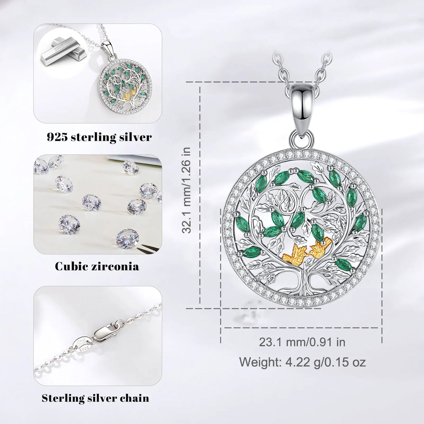Zöld cirkónia kövekkel díszített 925 sterling ezüst medál