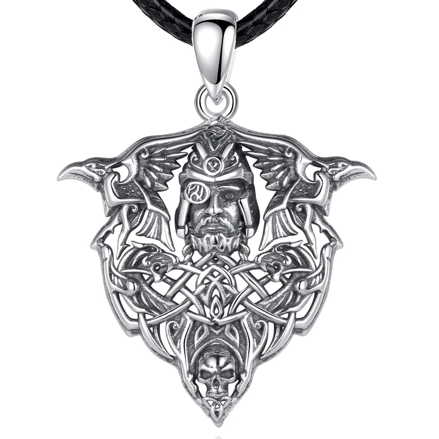 Farkasfej alakú Odin ezüst medál hollóval díszítve