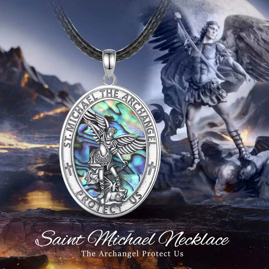 Video - Abalone kagylóval díszített Szent Mihály arkangyal ezüst medál és védelmi amulett